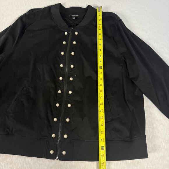 Lane Bryant Pearl Snap Bomber Jacket Black Zip Plus Size 22/24 Stretch Casual - Picture 4 of 7